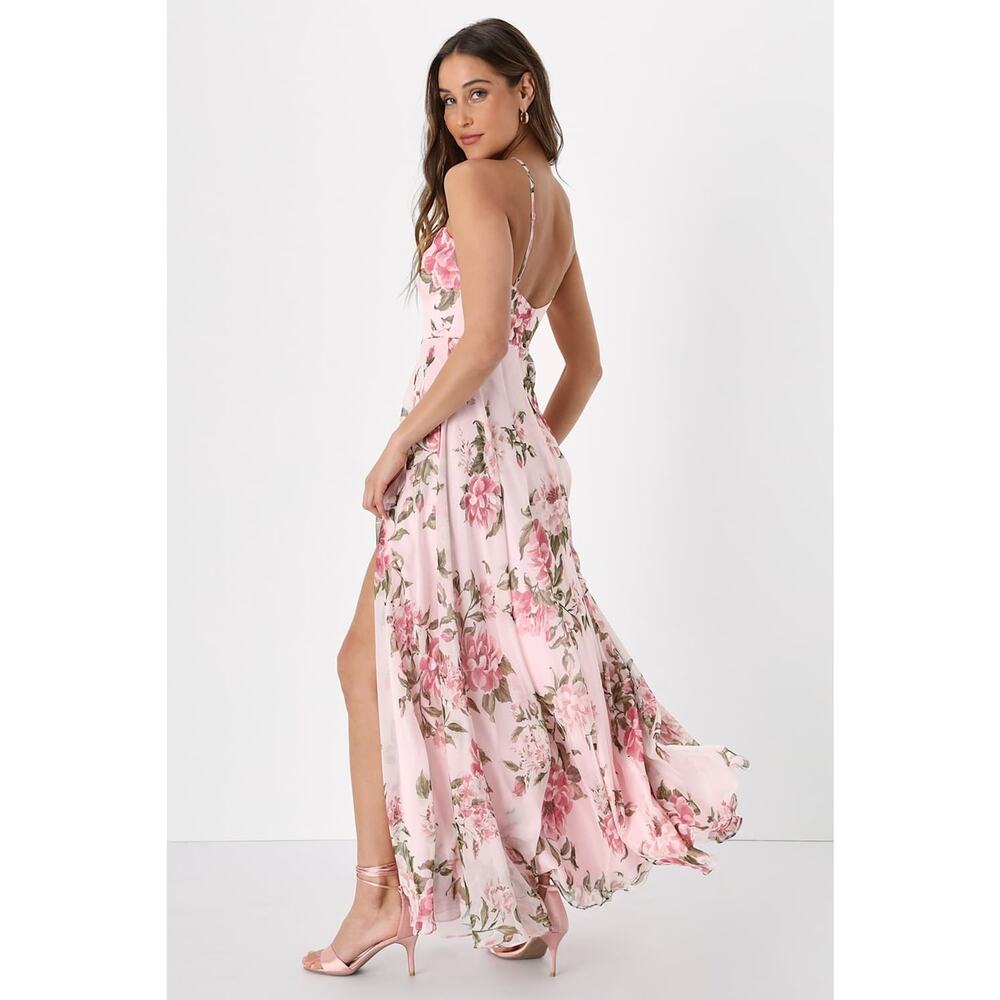 Lulus Romantic Marvel Pink Floral Print Halter Neck Maxi Dress - M - Picture 4 of 4